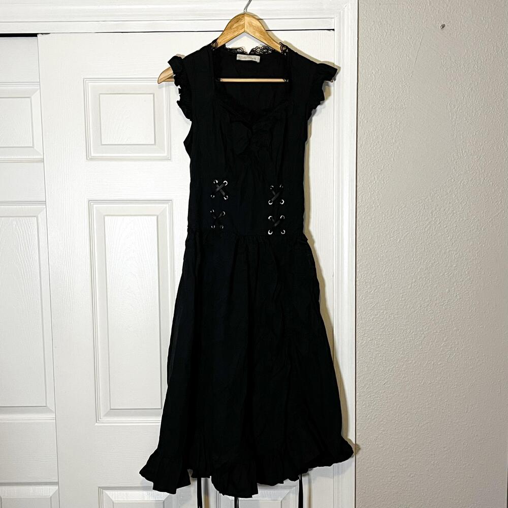 Belle Poque Dress Steam Punk Emo MCR Black Gothic Sweetheart Lace Fit Flare Midi